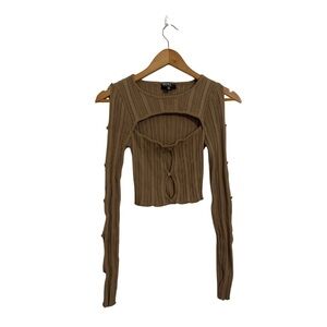 Hera Collection Brown Ribbed Crop Top